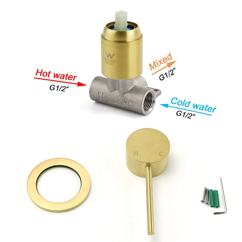 Shower Heads & Screens: Brushed Gold Round Wall Mounted Shower Mixer Hot Cold Bath Tap Valve Cartridge