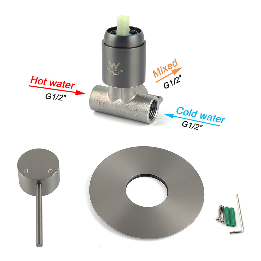 Shower Heads & Screens: Watermark Gun Metal Grey Round Bathroom Shower Hot Cold Mixer Ceramic Cartridge