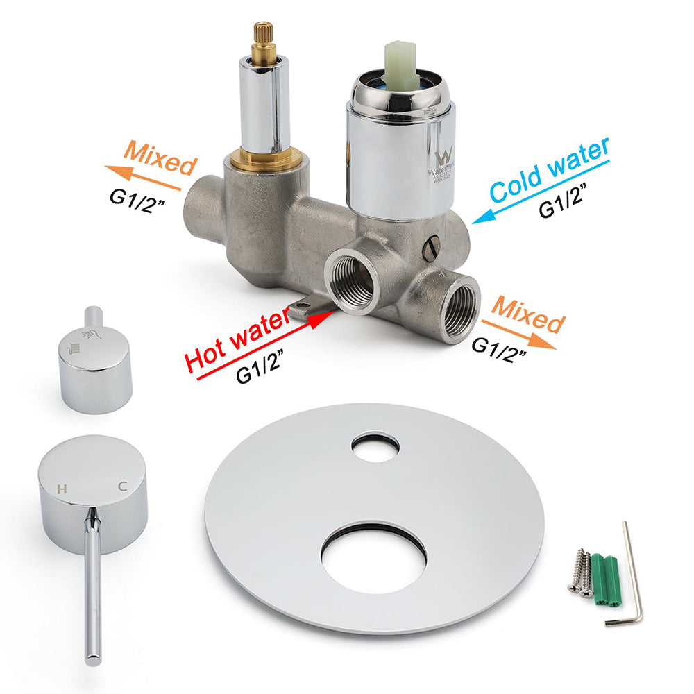 OZ Chrome Round Stainless Steel Shower Mixer 2 Way Switch Diverter For Bath Set