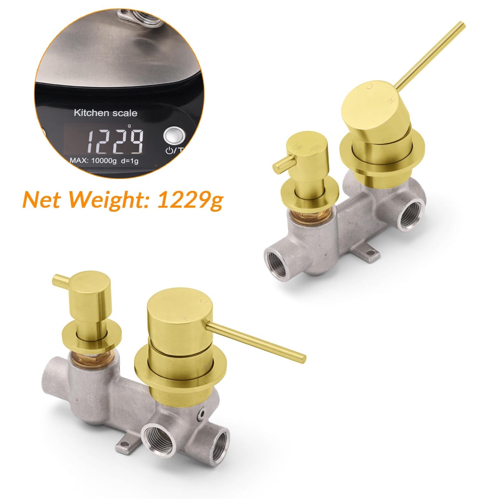 Concealed Round Brushed Gold Wall Shower Mixer 2 Way Diverter Valve For Bathroom