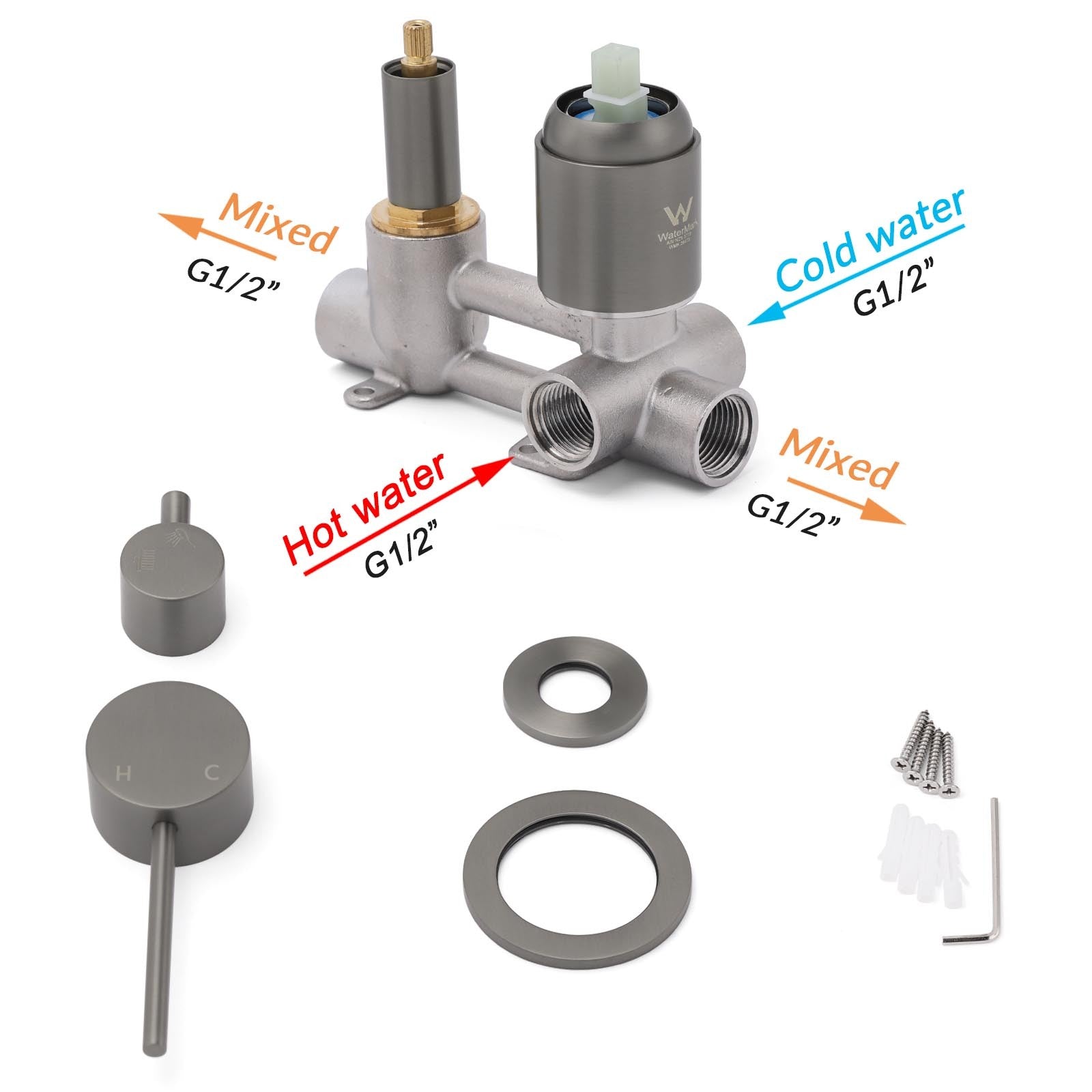 Small Face Gun Metal Gray Round Shower Mixer 2 Way Switch Diverter For Combo Set