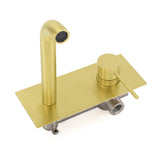 Shower Heads & Screens: Brushed Gold Round Wall Mounted Basin Mixer Vanity Sink Tap Faucet Curve Spout