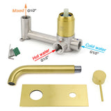 Shower Heads & Screens: Brushed Gold Round Wall Mounted Basin Mixer Vanity Sink Tap Faucet Curve Spout