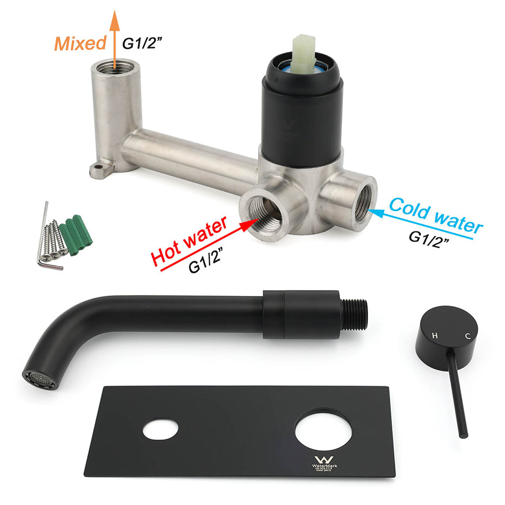 Shower Heads & Screens: Matt Black Round Basin Mixer Bathtub Wall Mounted Faucet Tap Laundry Spout Set