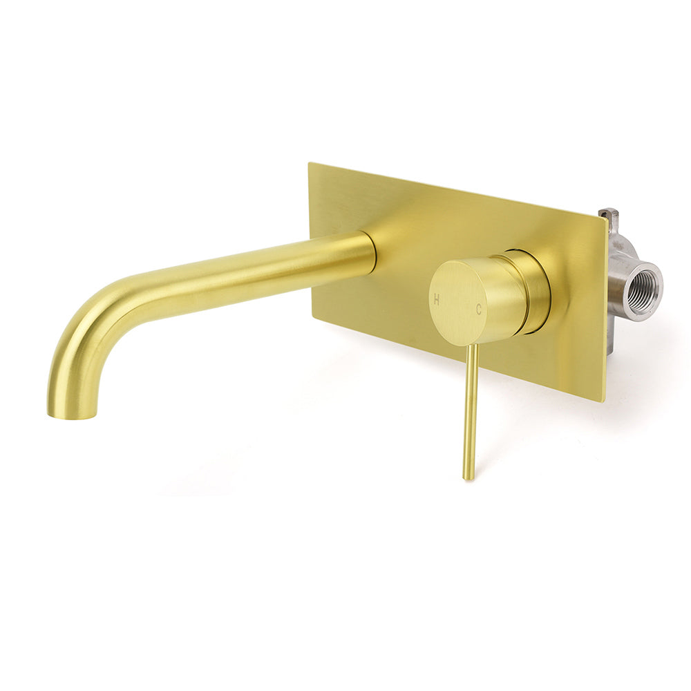 WELS Bathroom Round Wall Basin Mixer Vanity Sink Tap Spout Faucet Brushed Gold
