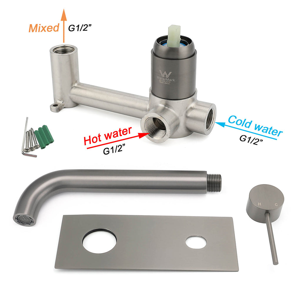 Shower Heads & Screens: WELS Gun Metal Round Wall Basin Mixer Vanity Sink Tap Hot Cold Faucet Spout