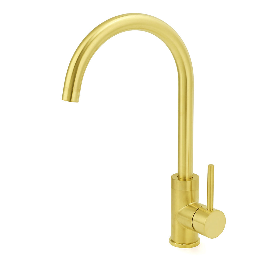 Shower Heads & Screens: Brushed Gold Round Kitchen Mixer Sink Tap 360° Swivel Laundry Basin Faucet Spout