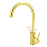 Shower Heads & Screens: Brushed Gold Round Kitchen Mixer Sink Tap 360° Swivel Laundry Basin Faucet Spout