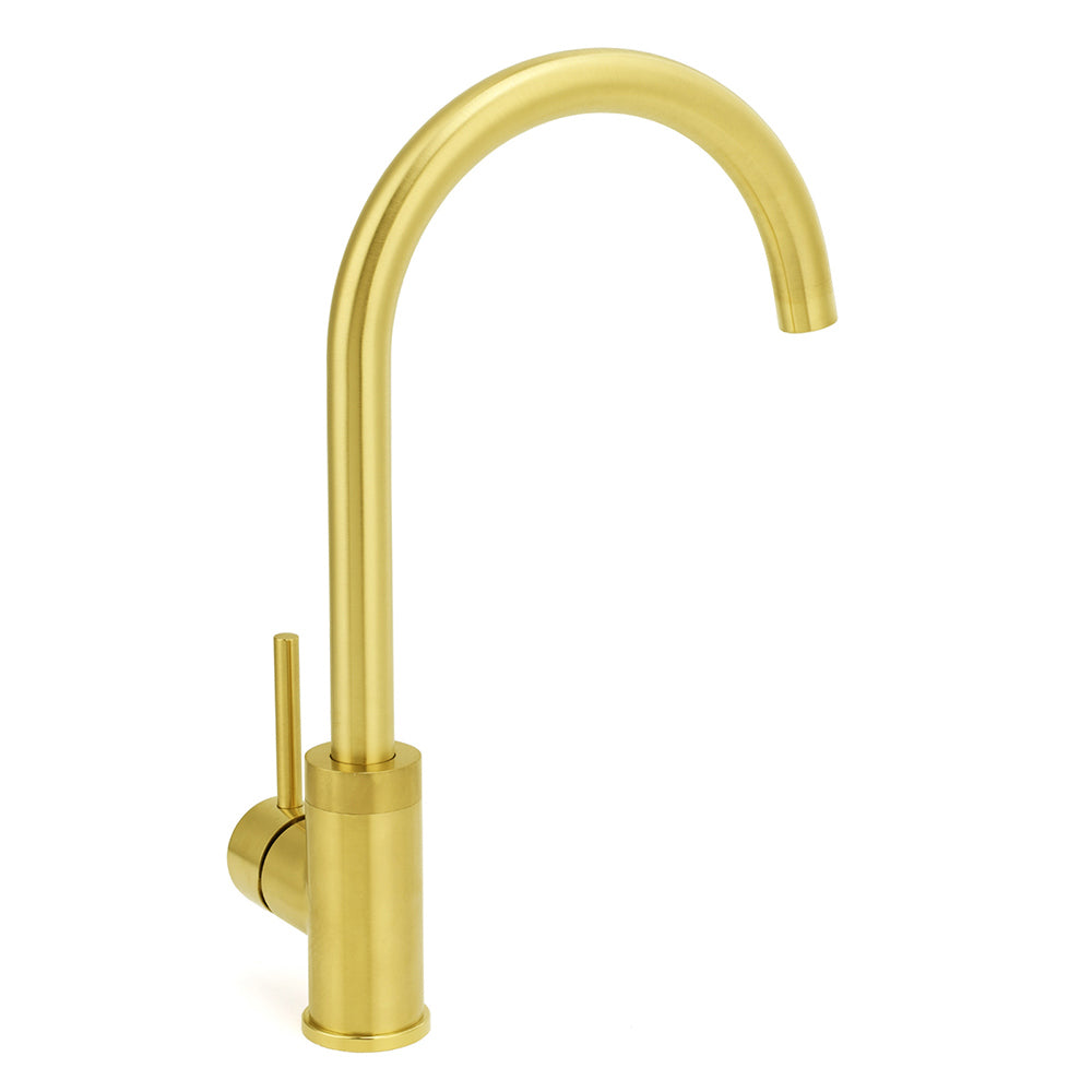 Shower Heads & Screens: Brushed Gold Round Kitchen Mixer Sink Tap 360° Swivel Laundry Basin Faucet Spout
