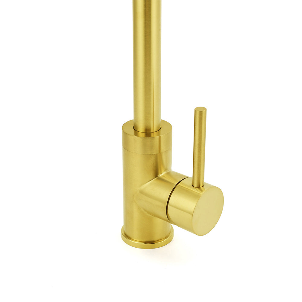 Shower Heads & Screens: Brushed Gold Round Kitchen Mixer Sink Tap 360° Swivel Laundry Basin Faucet Spout