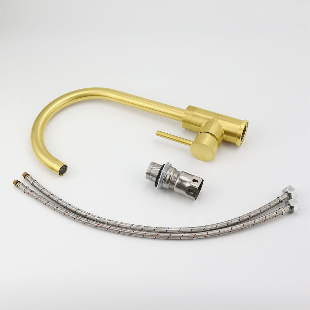 Shower Heads & Screens: Brushed Gold Round Kitchen Mixer Sink Tap 360° Swivel Laundry Basin Faucet Spout