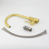 Shower Heads & Screens: Brushed Gold Round Kitchen Mixer Sink Tap 360° Swivel Laundry Basin Faucet Spout