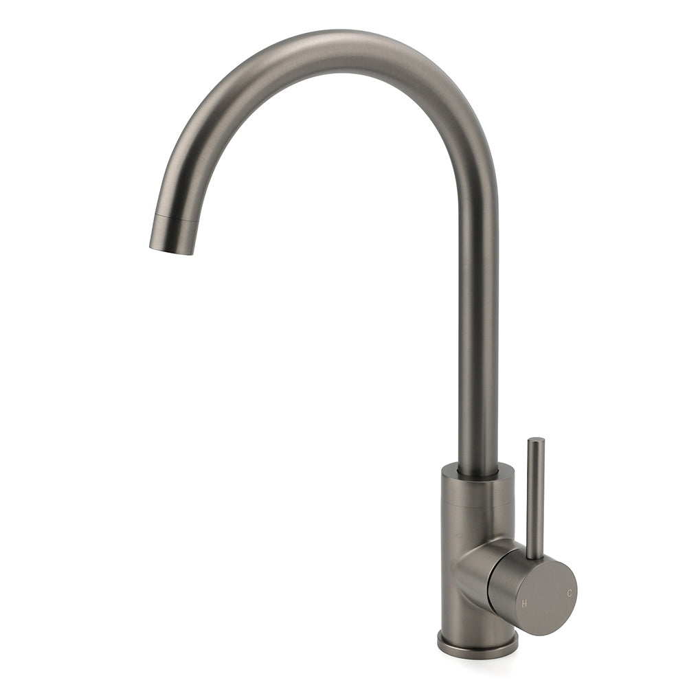 Gun Metal Round Kitchen Mixer Sink Tap 360Â° Swivel Laundry Basin Faucet Spout Set
