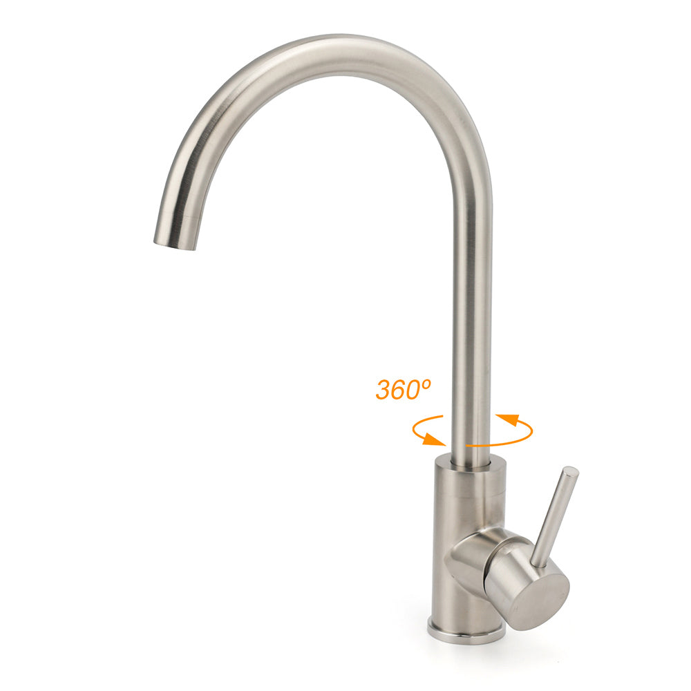Shower Heads & Screens: WELS Kitchen Laundry Swivel Sink Mixer Faucet Tap Spout Stainless Steel Brushed