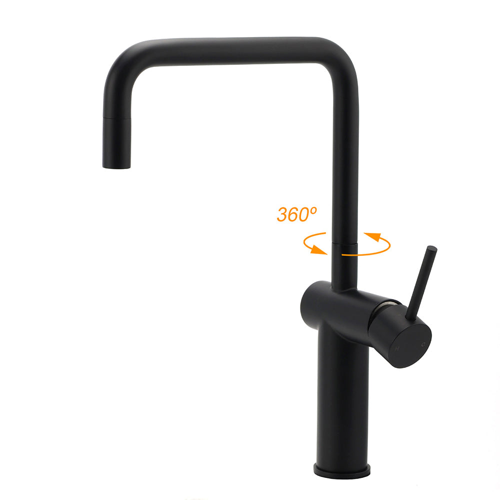 Shower Heads & Screens: WELS Matt Black SUS Tall Kitchen Laundry 360º Swivel Sink Mixer Faucet Tap Spout