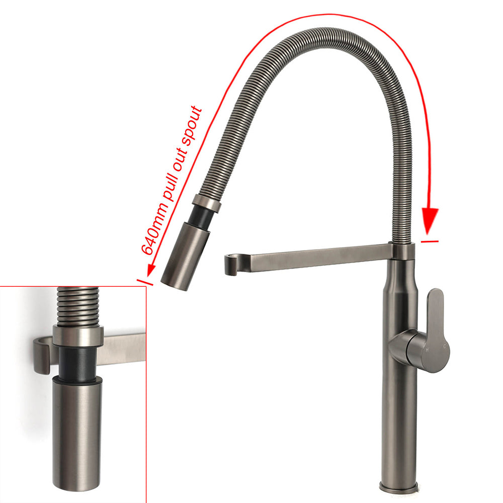 WELS Gun Metal Stainless Steel Pull Out Swivel Kitchen Mixer Sink Tap Spout Faucet