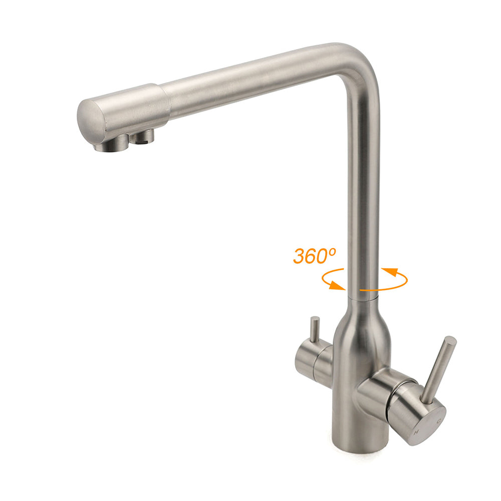 Brushed Nickel 3 Way Kitchen Sink Swivel Mixer Tap Pure Drink Clean Water Faucet