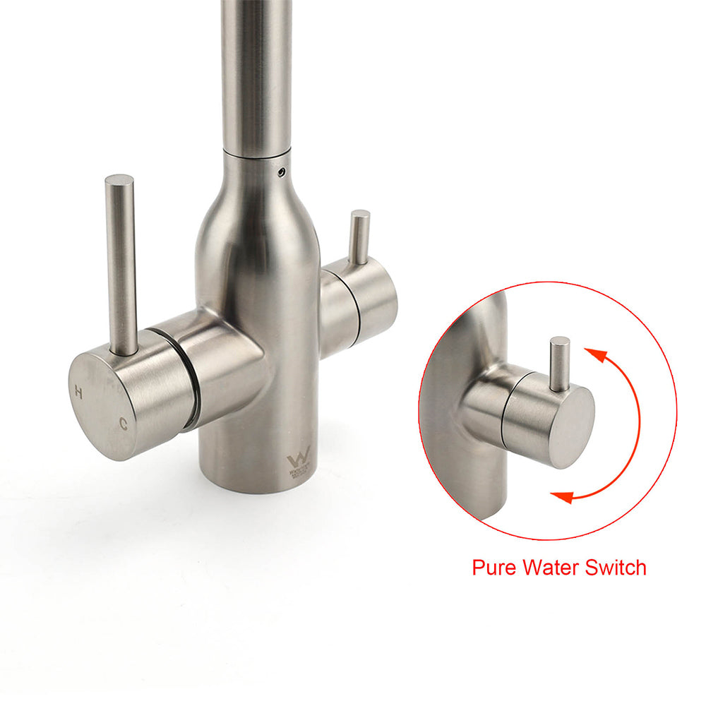 Brushed Nickel 3 Way Kitchen Sink Swivel Mixer Tap Pure Drink Clean Water Faucet