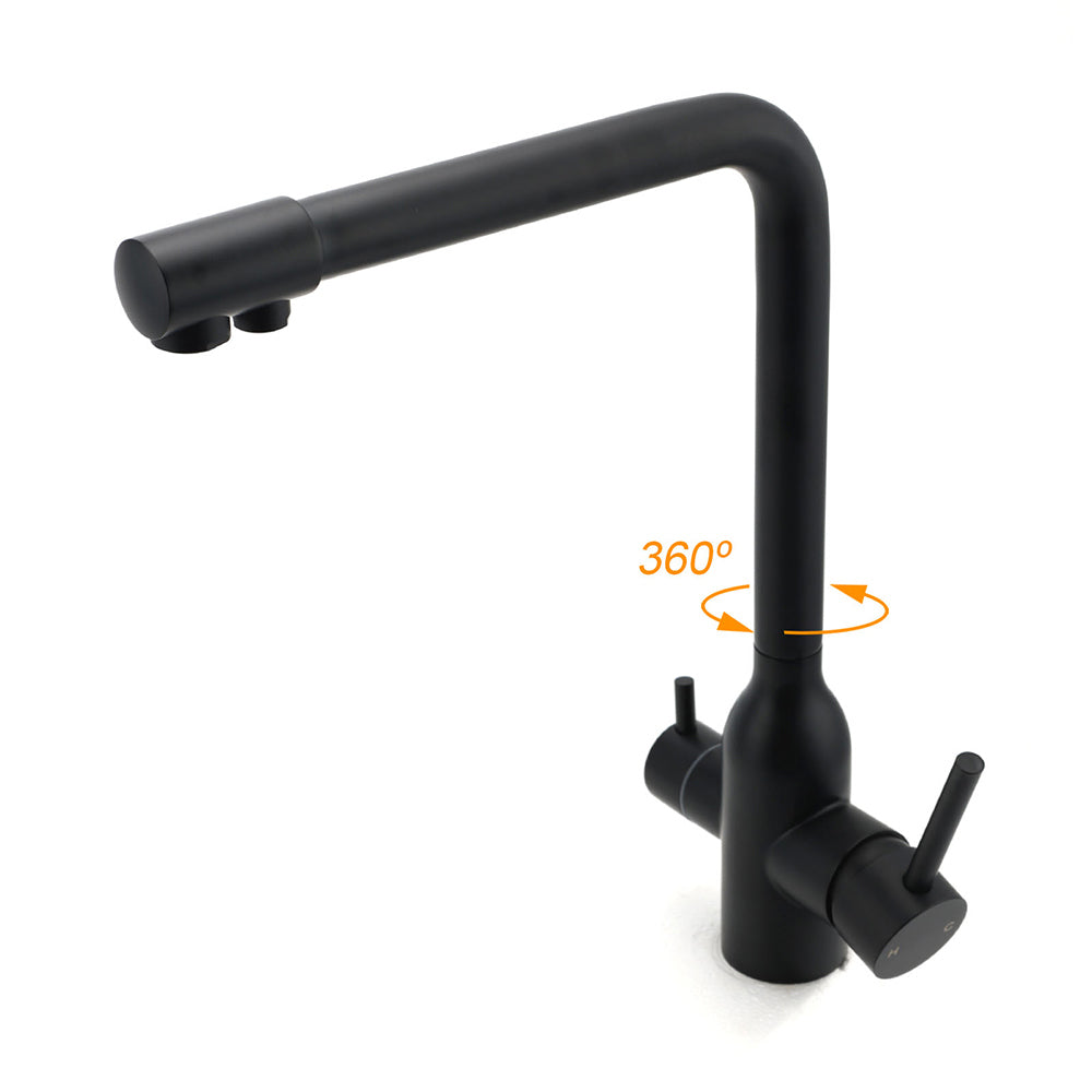 Shower Heads & Screens: Matt Black 3 Ways Kitchen Mixer Tap Pury Water Sink Faucet 360 Swivel Spout Outlet