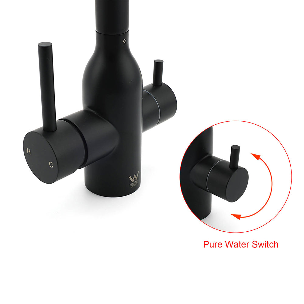 Shower Heads & Screens: Matt Black 3 Ways Kitchen Mixer Tap Pury Water Sink Faucet 360 Swivel Spout Outlet