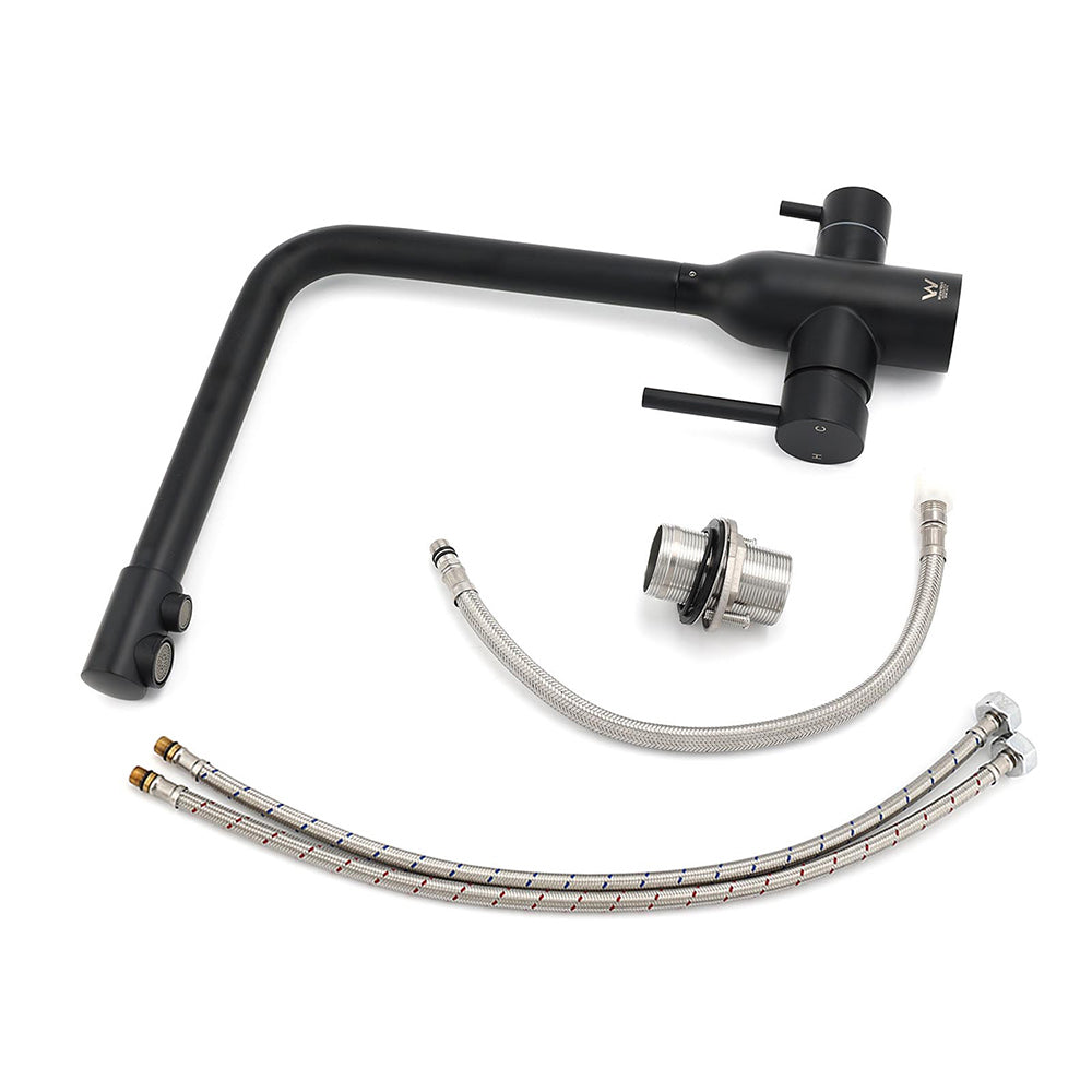 Shower Heads & Screens: Matt Black 3 Ways Kitchen Mixer Tap Pury Water Sink Faucet 360 Swivel Spout Outlet