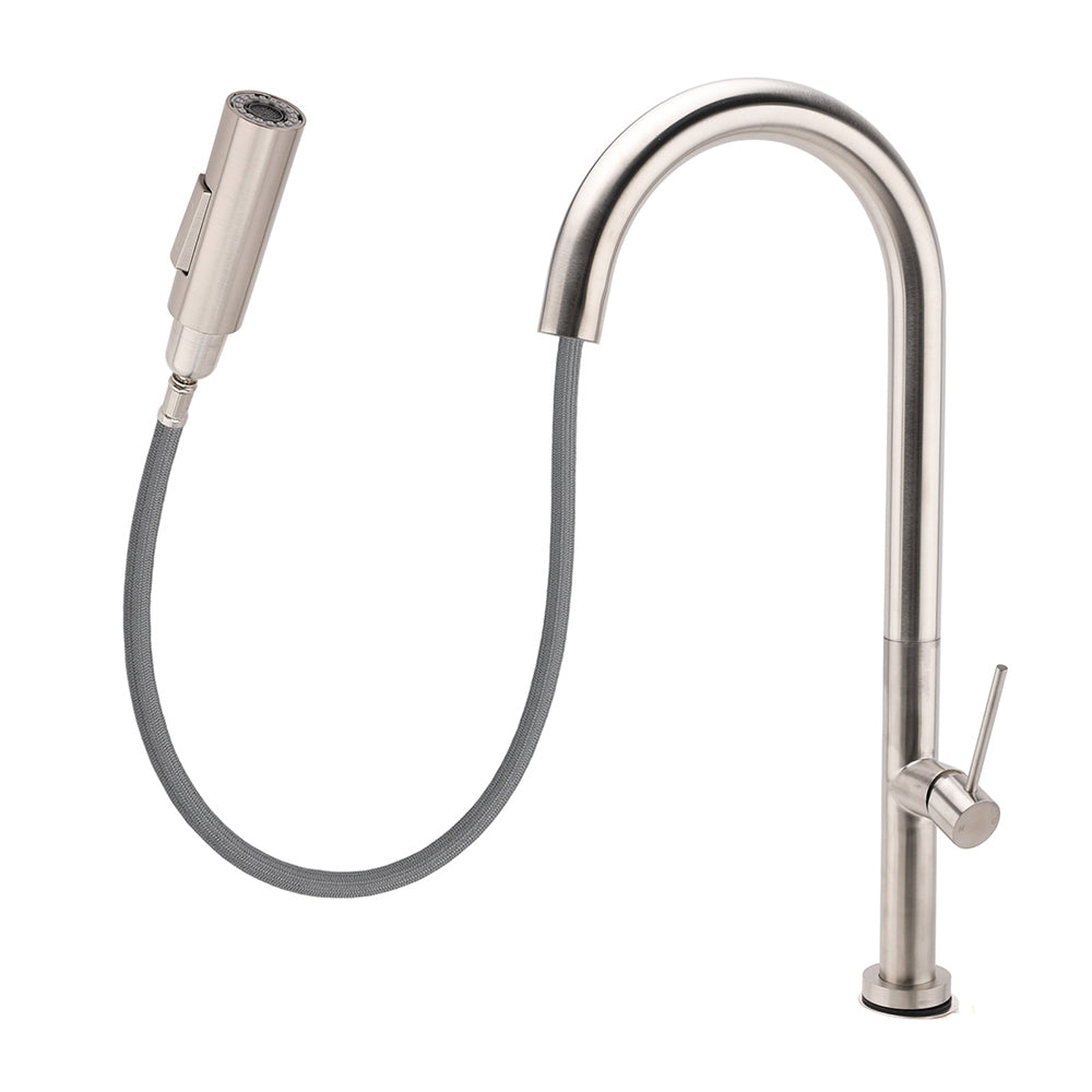 Shower Heads & Screens: WELS Brushed Nickel Round Pull Out 2 Modes Spout Kitchen Sink Tap Laundry Mixer