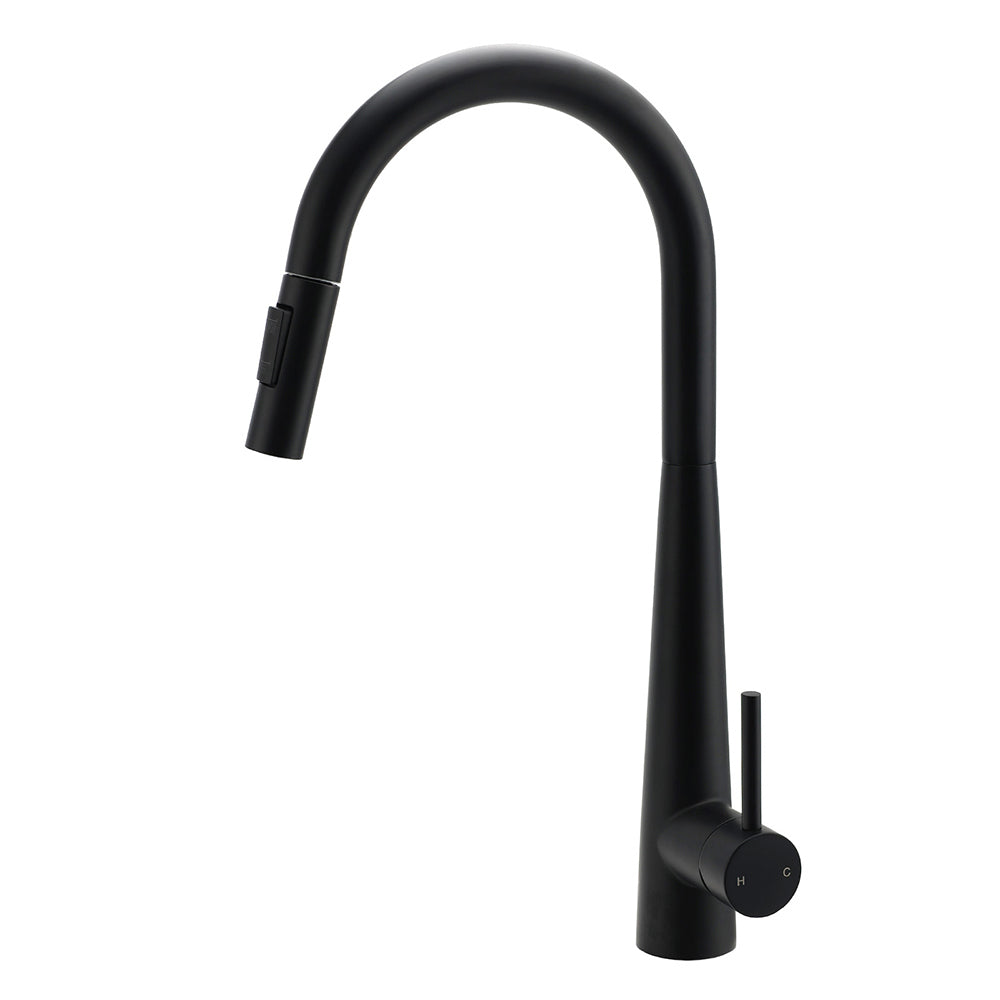 Shower Heads & Screens: Round Matt Black Pull Out Kitchen Sink Tap Laundry Basin Mixer 2 Way Spout Set