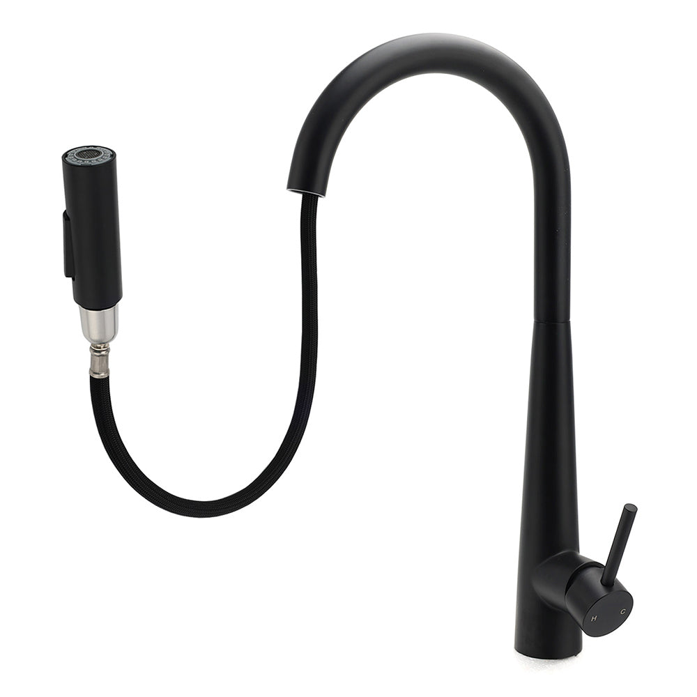 Shower Heads & Screens: Round Matt Black Pull Out Kitchen Sink Tap Laundry Basin Mixer 2 Way Spout Set