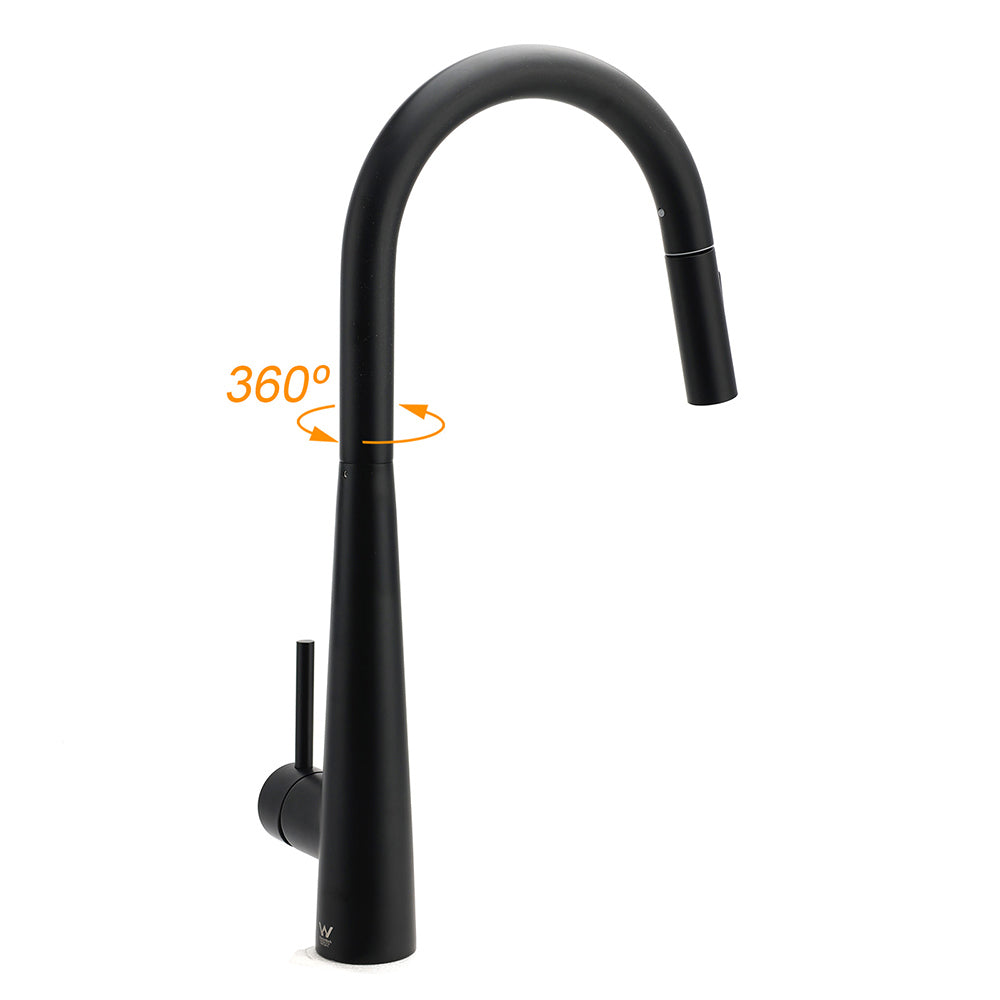 Shower Heads & Screens: Round Matt Black Pull Out Kitchen Sink Tap Laundry Basin Mixer 2 Way Spout Set