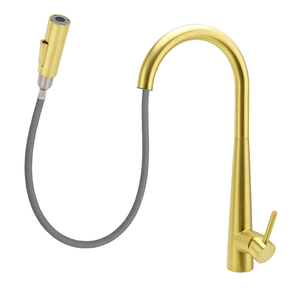 Shower Heads & Screens: Brushed Gold Pull Out Kitchen Sink Tap Basin Mixer Faucet 2 Mode Spraying Spout