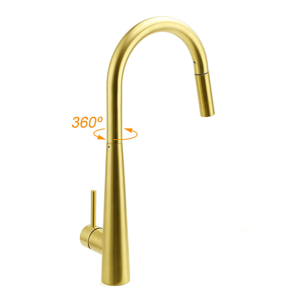 Shower Heads & Screens: Brushed Gold Pull Out Kitchen Sink Tap Basin Mixer Faucet 2 Mode Spraying Spout