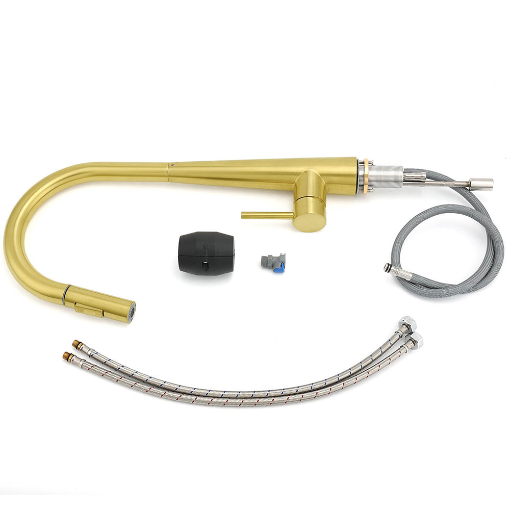 Shower Heads & Screens: Brushed Gold Pull Out Kitchen Sink Tap Basin Mixer Faucet 2 Mode Spraying Spout