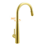 Shower Heads & Screens: Round Brushed Gold Pull Out Kitchen Sink Tap Basin Mixer Faucet Flexible Spout