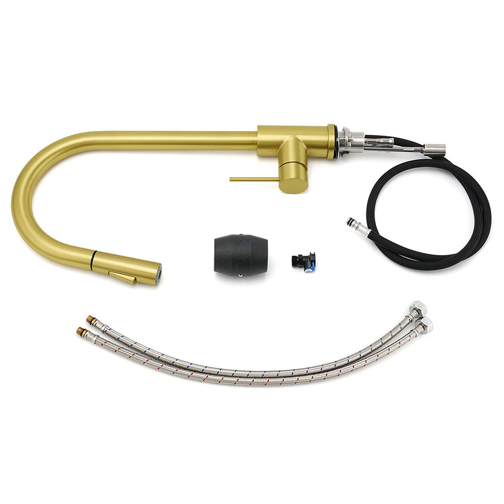 WELS Brushed Gold Pull Out Kitchen Sink Tap Basin Mixer Faucet 2 Modes Spout Set