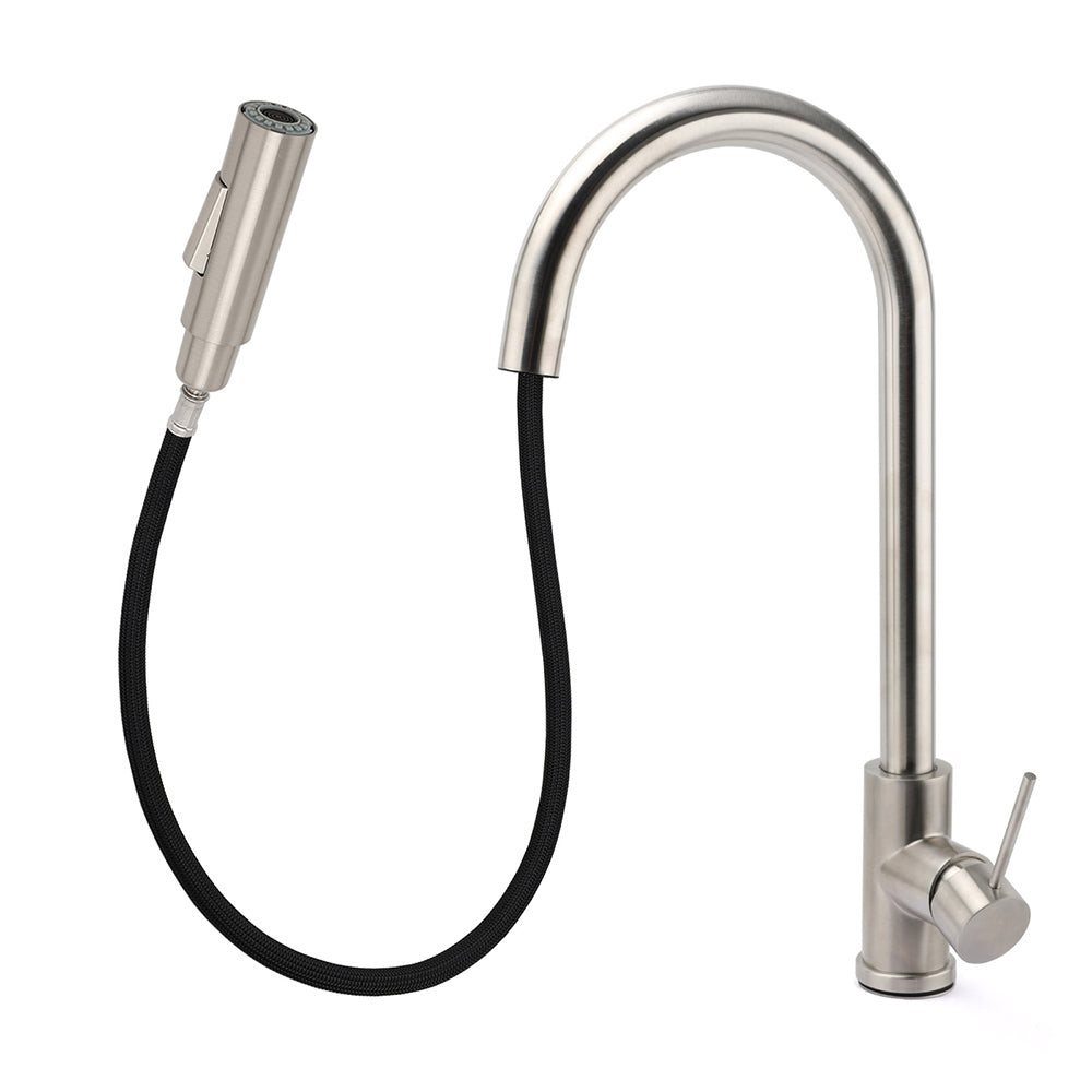 Brushed Nickel 2 Way Spray Kitchen Mixer Tap Pull Out Sink Laundry Swivel Faucet