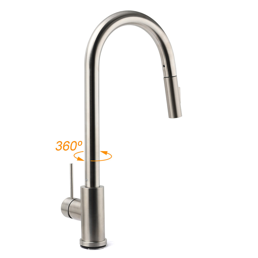 Brushed Nickel 2 Way Spray Kitchen Mixer Tap Pull Out Sink Laundry Swivel Faucet