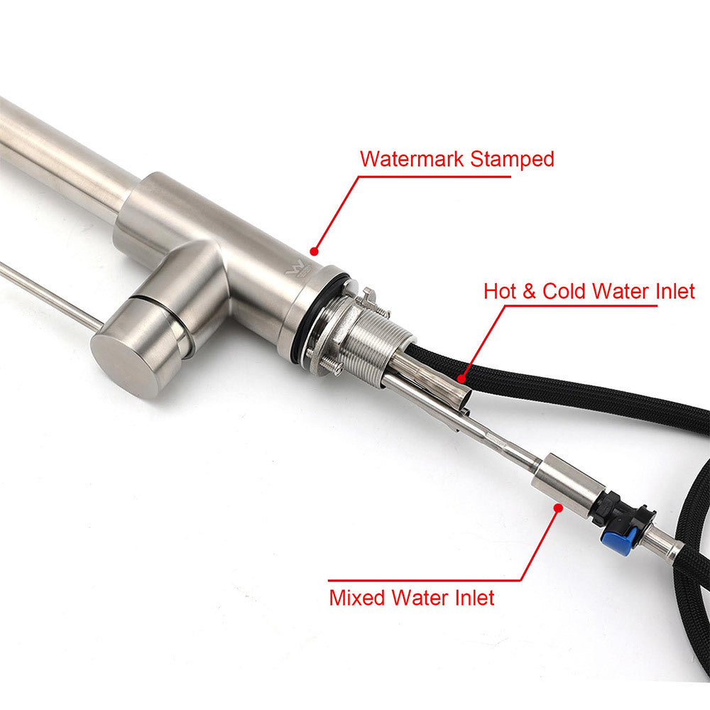 Brushed Nickel 2 Way Spray Kitchen Mixer Tap Pull Out Sink Laundry Swivel Faucet