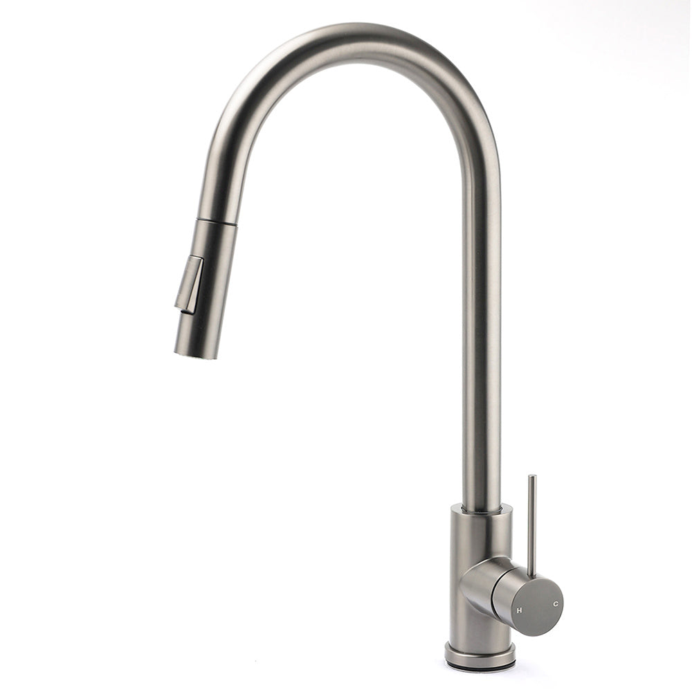 Shower Heads & Screens: WELS Gun Metal Pull Out Kitchen Sink Tap Basin Mixer Faucet Flexible 2 Way Spout