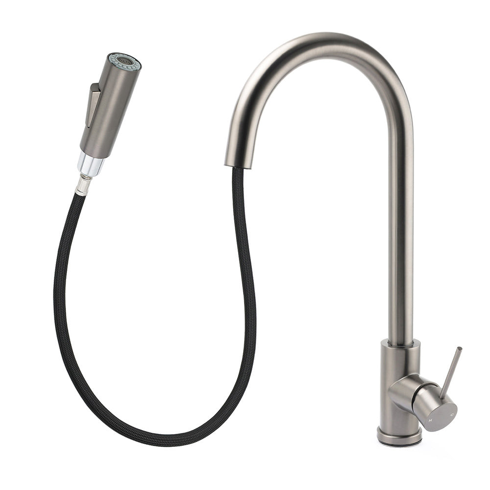 Shower Heads & Screens: WELS Gun Metal Pull Out Kitchen Sink Tap Basin Mixer Faucet Flexible 2 Way Spout