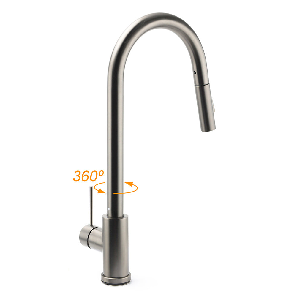 Shower Heads & Screens: WELS Gun Metal Pull Out Kitchen Sink Tap Basin Mixer Faucet Flexible 2 Way Spout