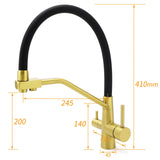 Shower Heads & Screens: WELS Brushed Gold 3-Way Pure Drink Water Kitchen Mixer Sink Tap Pull Out Spout