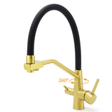 Shower Heads & Screens: WELS Brushed Gold 3-Way Pure Drink Water Kitchen Mixer Sink Tap Pull Out Spout