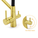 Shower Heads & Screens: WELS Brushed Gold 3-Way Pure Drink Water Kitchen Mixer Sink Tap Pull Out Spout