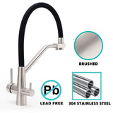 Tap & Sink Accessories: Brushed Nickel 3 Way Pull Down Kitchen Mixer Pure Drinking Water Sink Tap Spout
