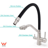 Tap & Sink Accessories: Brushed Nickel 3 Way Pull Down Kitchen Mixer Pure Drinking Water Sink Tap Spout