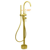 Shower Heads & Screens: WELS Brushed Gold Bath Tub Mixer Tap Free Standing Faucet Spout Handheld Shower