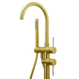 Shower Heads & Screens: WELS Brushed Gold Bath Tub Mixer Tap Free Standing Faucet Spout Handheld Shower
