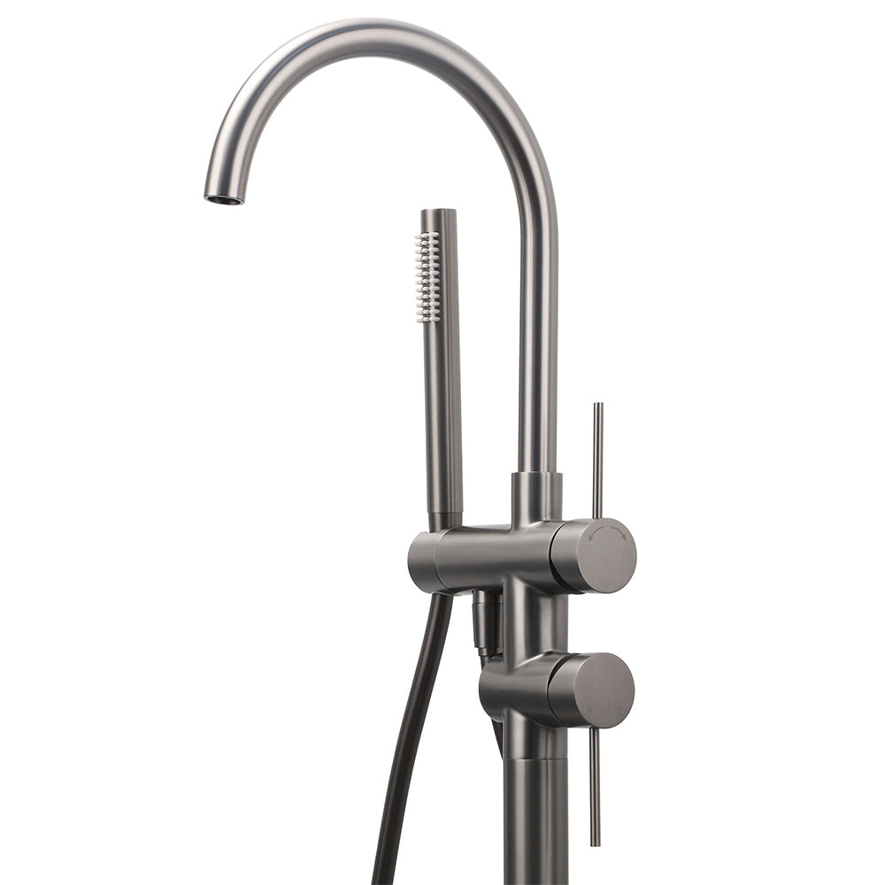 Shower Heads & Screens: Gun Metal Bathtub Mixer Tap Free Standing Faucet Spout With Handheld Shower Set
