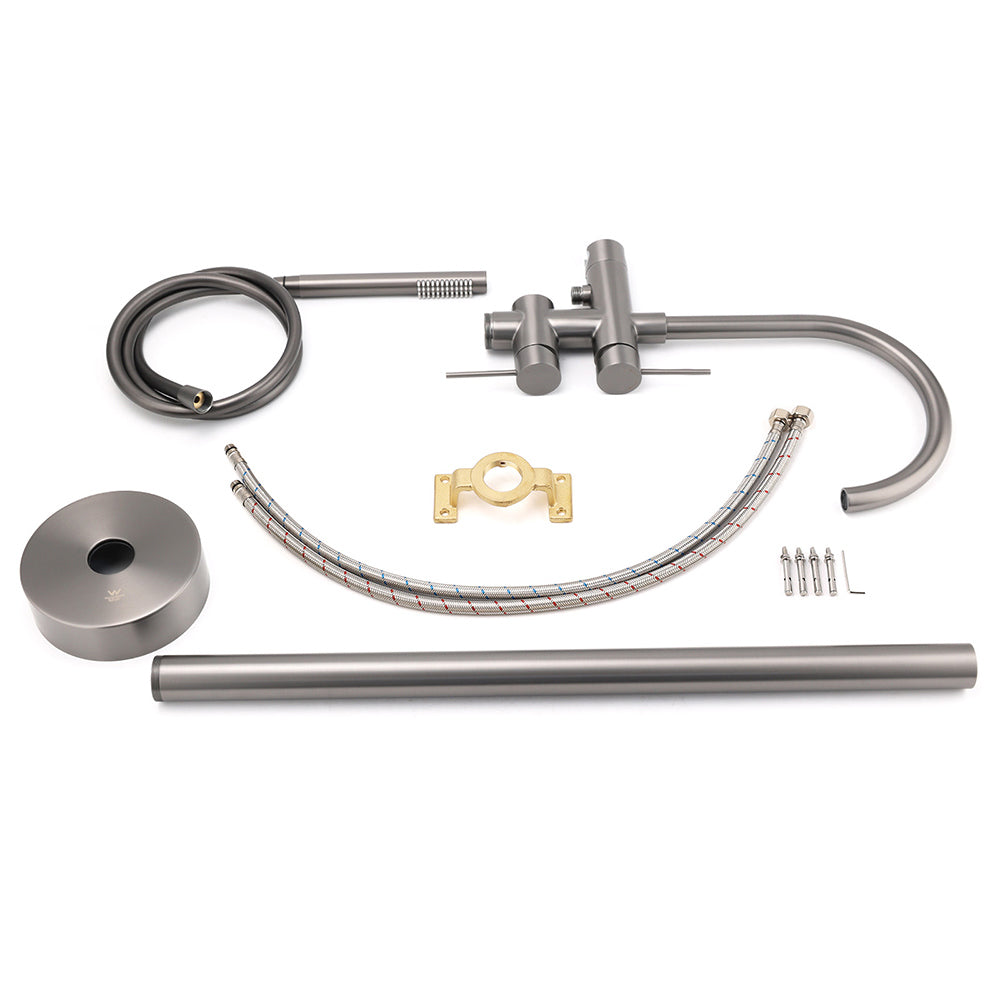 Shower Heads & Screens: Gun Metal Bathtub Mixer Tap Free Standing Faucet Spout With Handheld Shower Set