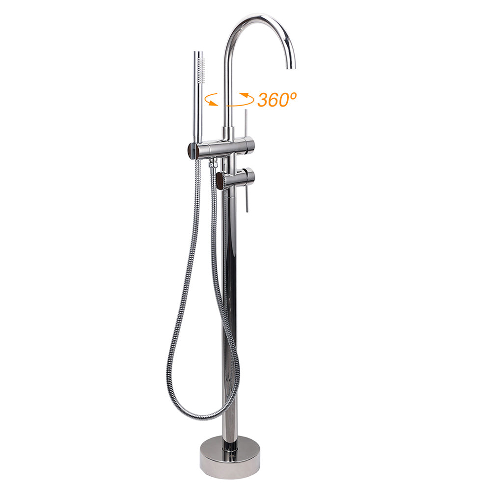 Shower Heads & Screens: Polished Chrome Bathtub Filler Free Standing Mixer Faucet Tap Spout Handset WELS